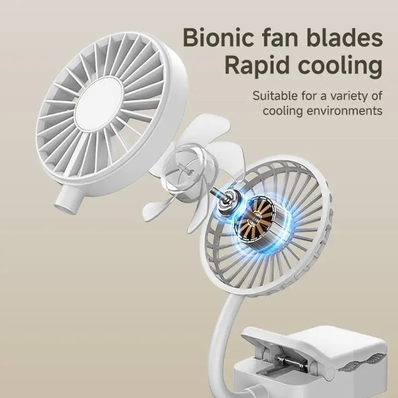 Portable USB Clip Fan | 3 Speeds & 1200mAh Battery