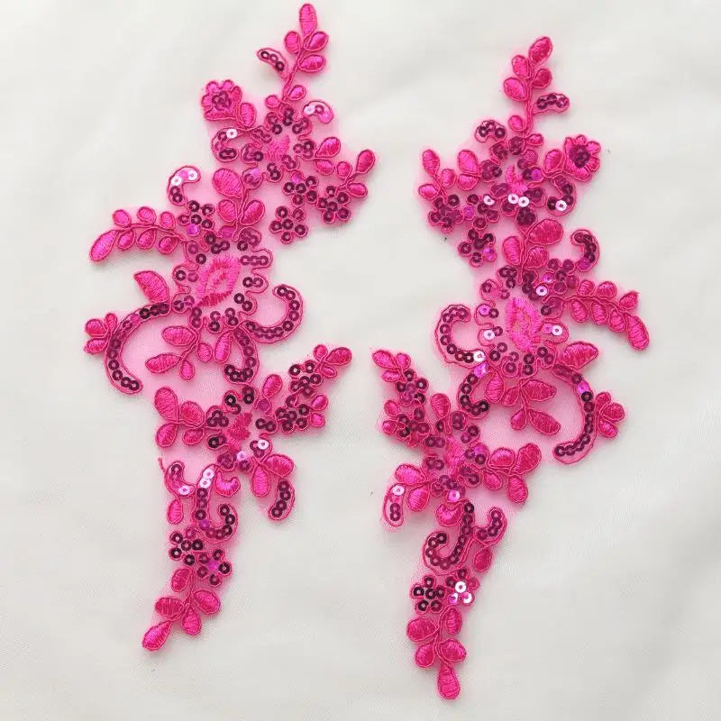 Embroidered Sequin Lace Appliqué Patches – 1 Pair Floral DIY