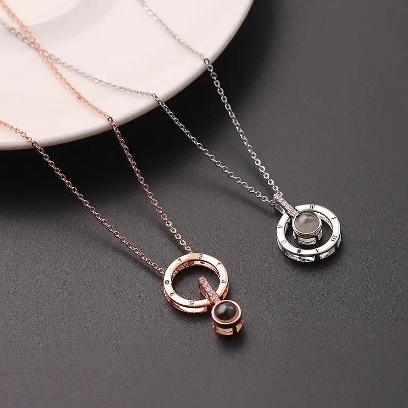 2pcs I Love You 100 Languages Projection Pendant Necklace Set