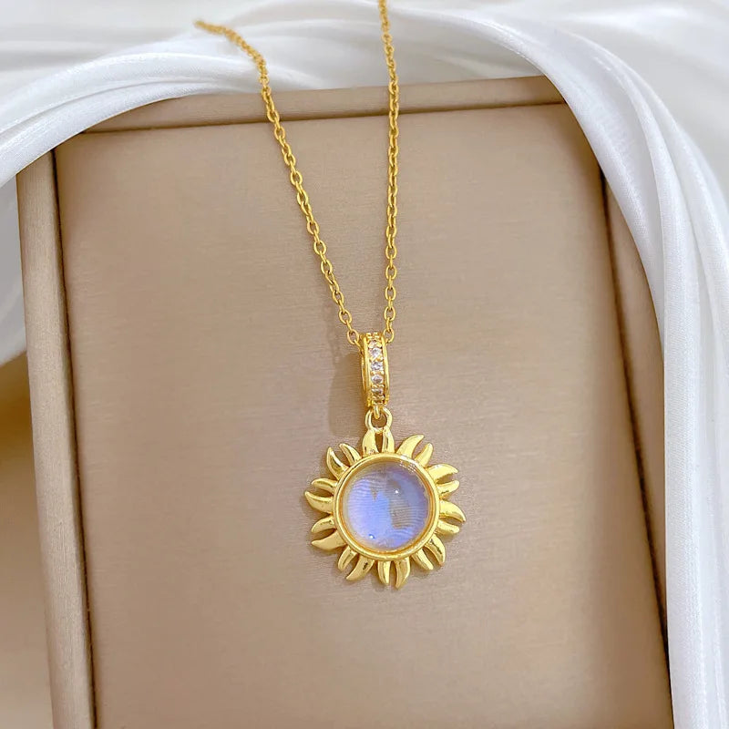 Sunflower Pendant Choker Necklace | Gold Stainless Steel