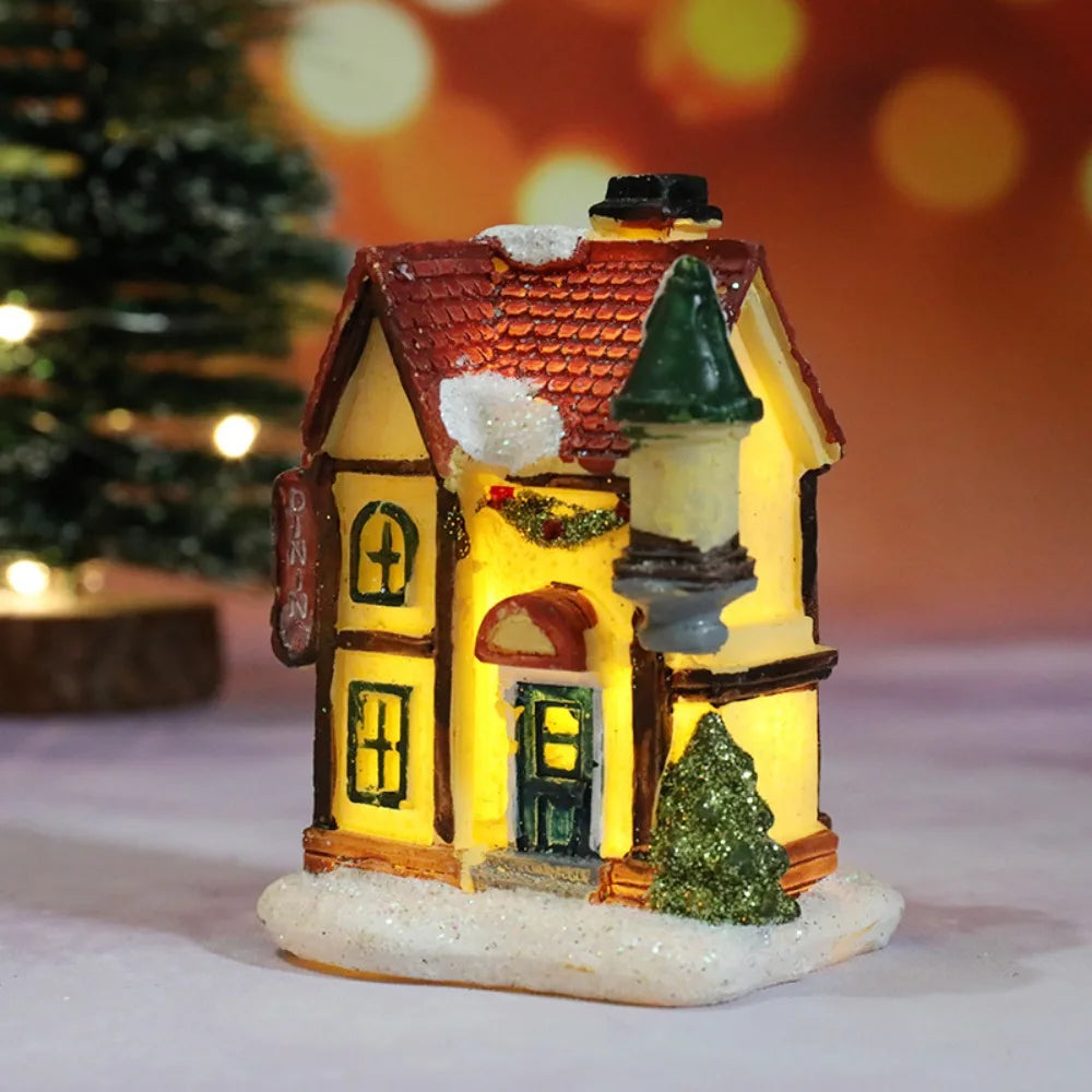 LED Miniature Christmas Village House Resin Ornament Decor