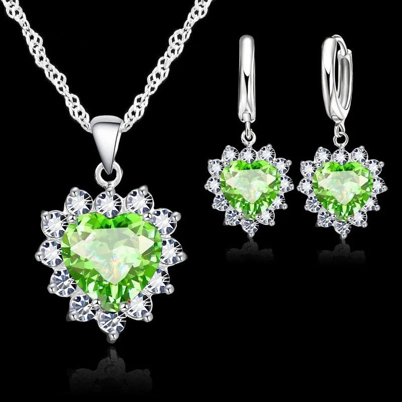 Multicolor Heart Crystal Necklace & Earring Set | Women's Gift