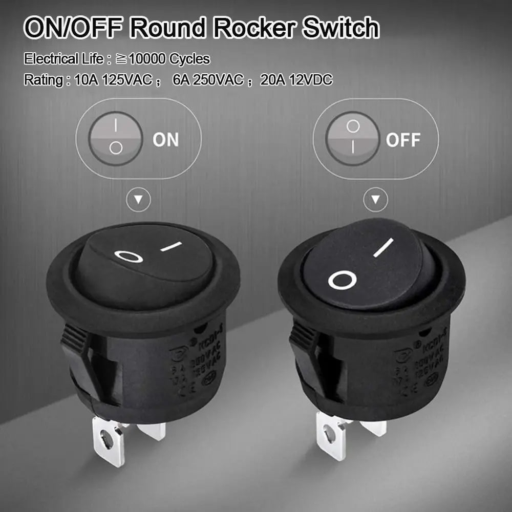 5-Pack Mini Round Rocker Switch SPST ON/OFF 12V 24V 20mm + Wires