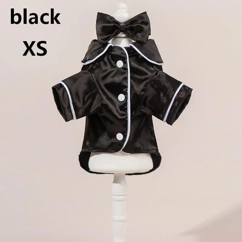 Satin Dog Pajamas Set with Bow Headband | Soft Pet Sleepwear