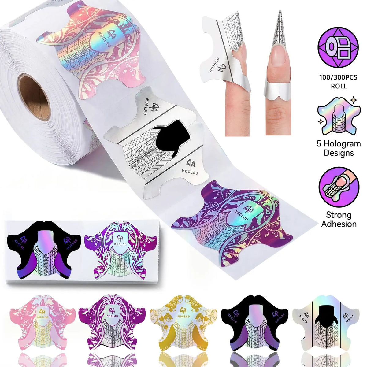 5-Pack Mixed Nail Extension Paper Forms – Self-Adhesive Tips