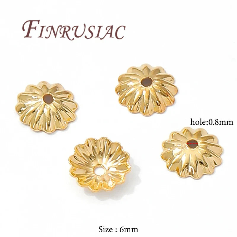 50Pcs 18K Gold Plated 6mm Flower Bead Caps for Jewelry Making