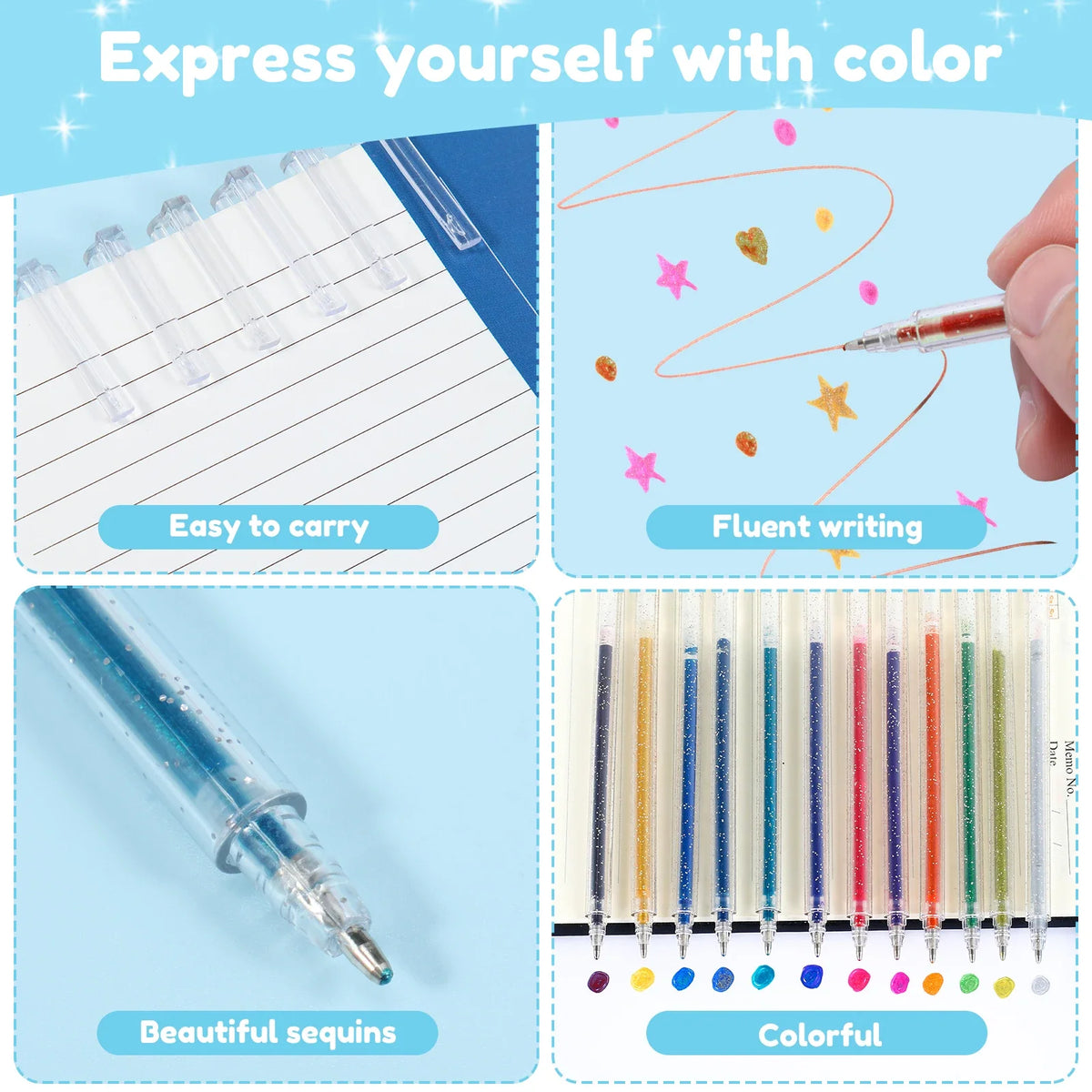 Metallic Gel Pens 12 Colors + 24 Watercolor Postcards Set