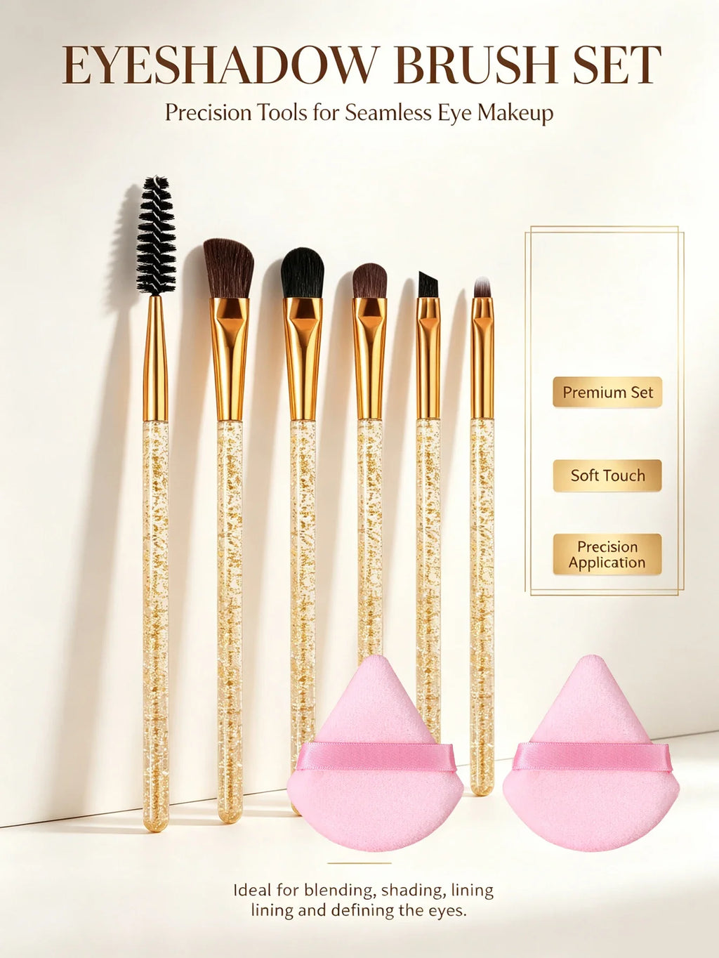 8-Piece Makeup Brush Set – Eye, Brow, Liner & Sponge Puff
