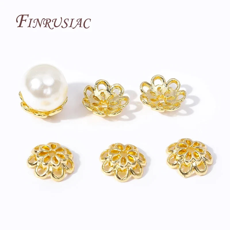 10mm 18K Gold Plated Hollow Flower Bead Caps for DIY Jewelry