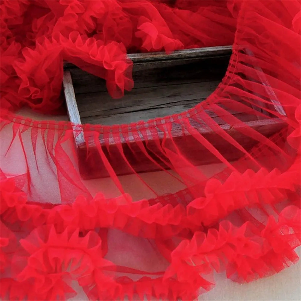 Pleated Tulle Lace Trim 15x90cm – Fluffy Mesh Ribbon for DIY
