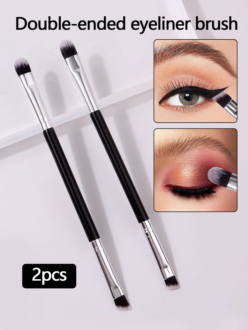 2pcs Double-Ended Eyeshadow & Eyebrow Makeup Brush Set