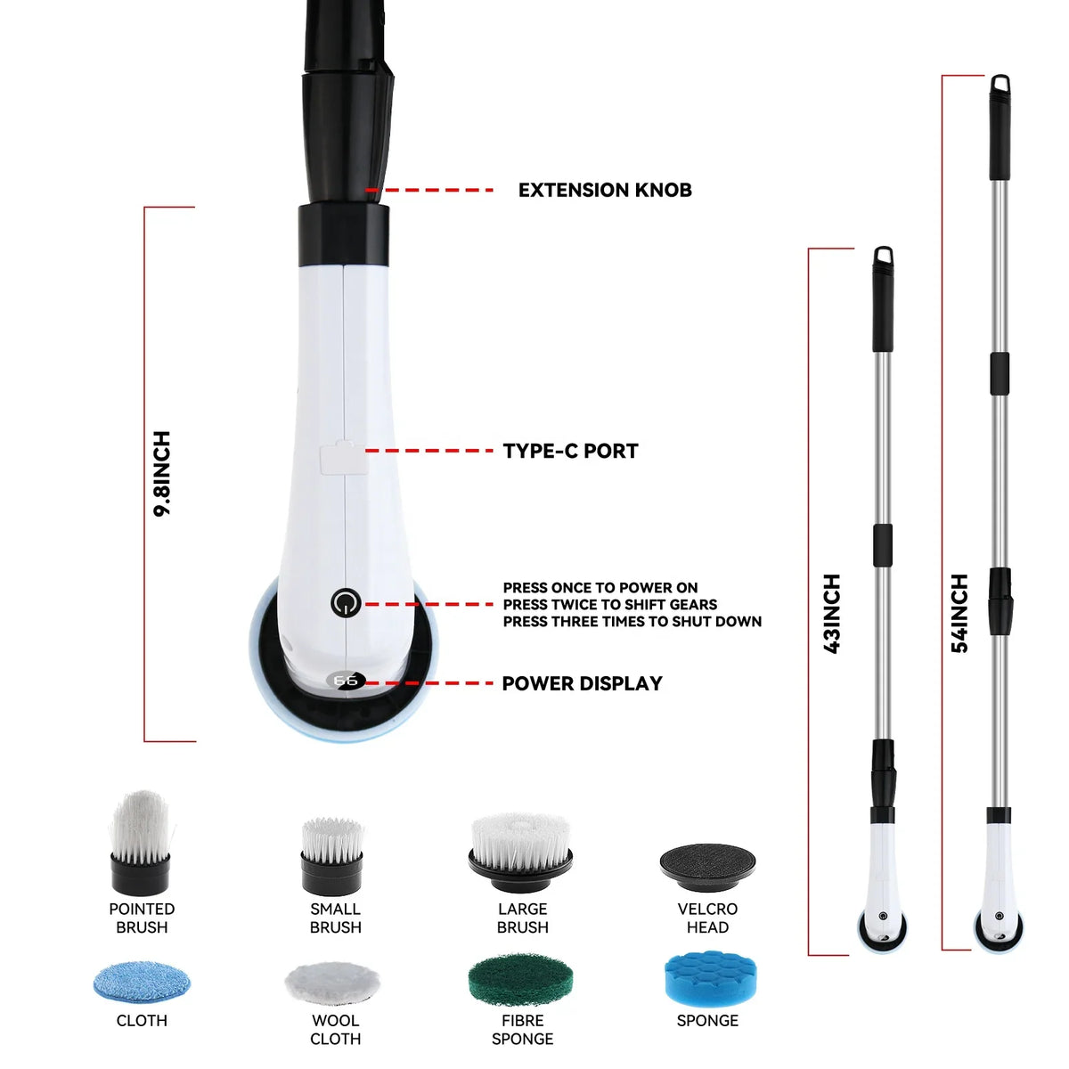 DUTRIEUX Cordless Electric Spin Scrubber – Extendable Power Brush