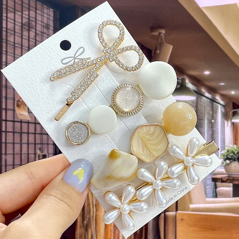 Pearl Hair Clip – Rhinestone Flower Barrette for Women & Girls