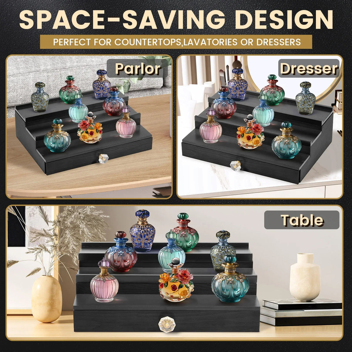 Wooden 3-Tier Perfume Organizer with Drawer | Nixie