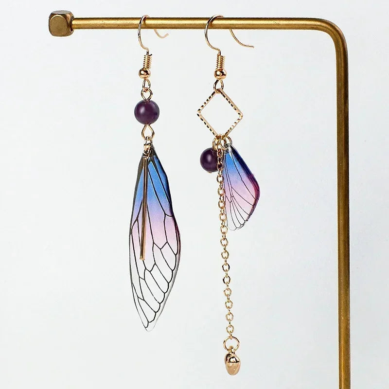3 Pairs Fairy Butterfly Gradient Asymmetric Drop Earrings Set