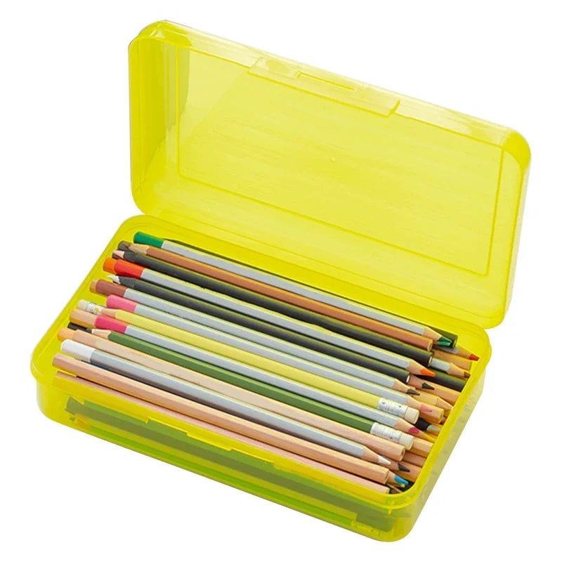 Transparent Hard Plastic Pencil Box – Stackable Large Capacity