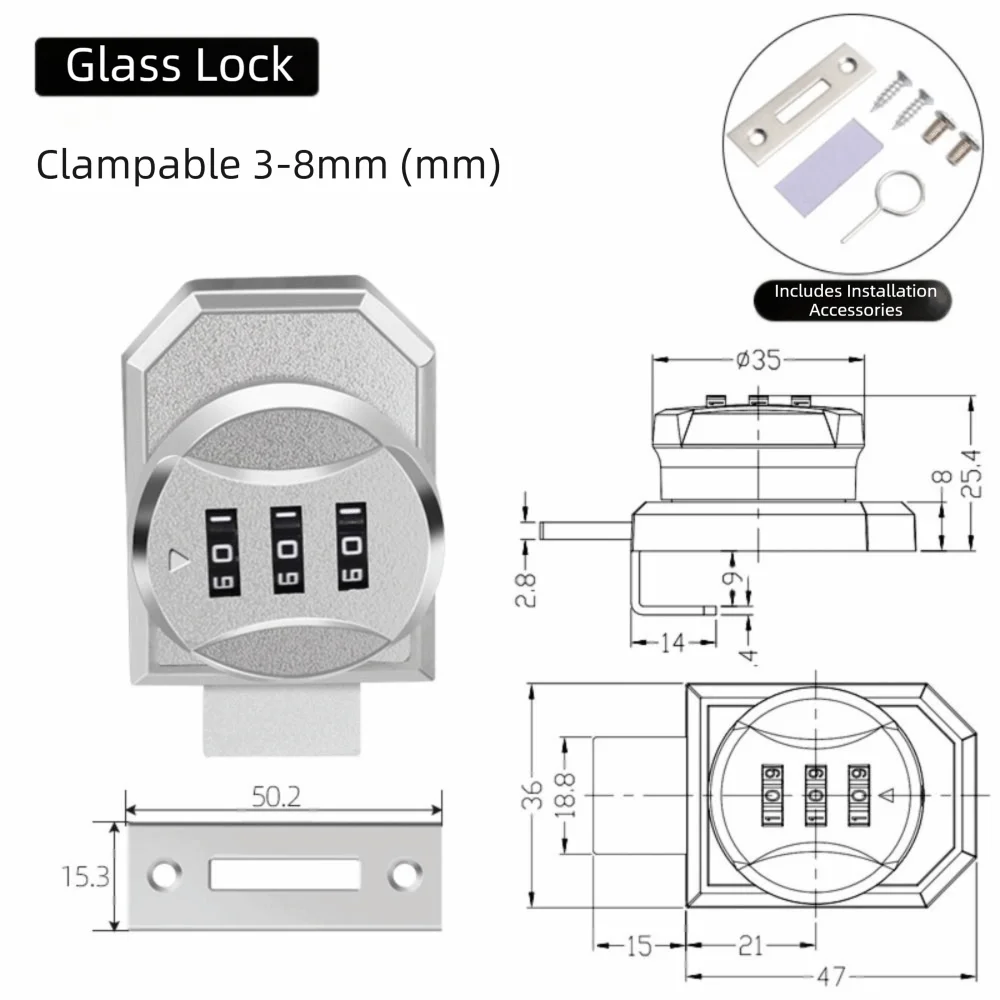 Zinc Alloy Combination Lock for Glass Doors & Cabinets
