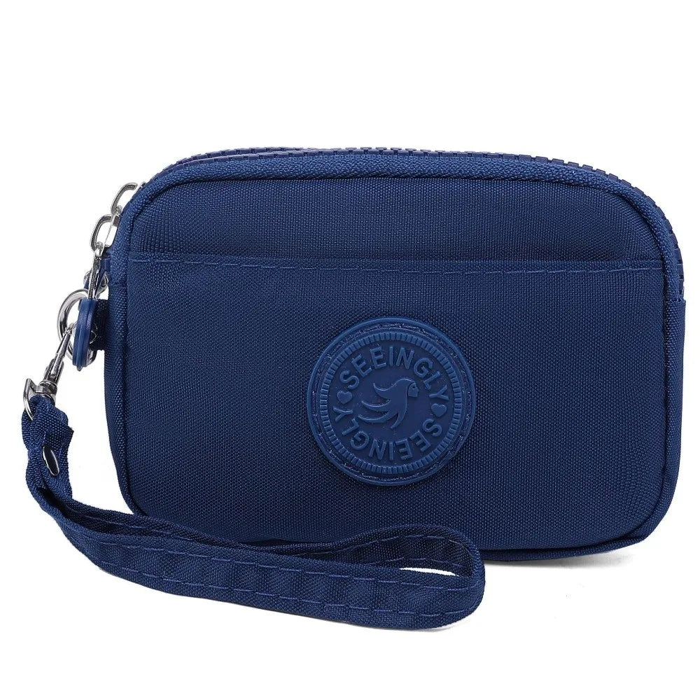 Women's Waterproof Nylon Coin Purse with Lanyard & Zipper