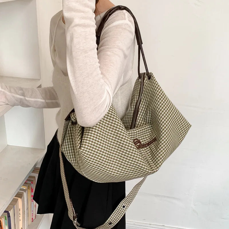 Nixie Retro Plaid Tote Bag – Large Capacity Women's Shoulder Bag