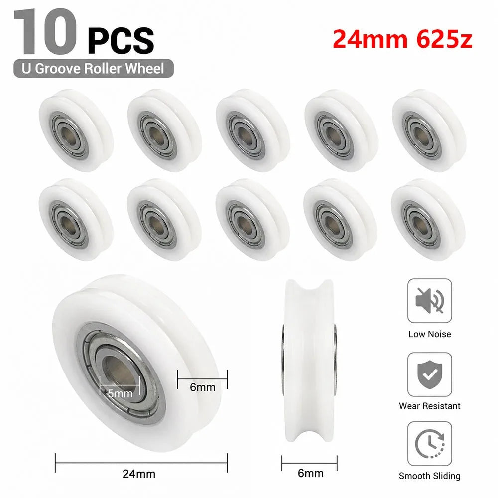 10Pcs 5mm U-Groove Guide Pulley Nylon POM Stainless Steel Wheels