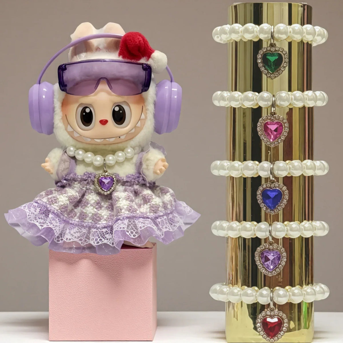 Pearl Gemstone Necklace for Labubu Dolls – 15/17cm Collar