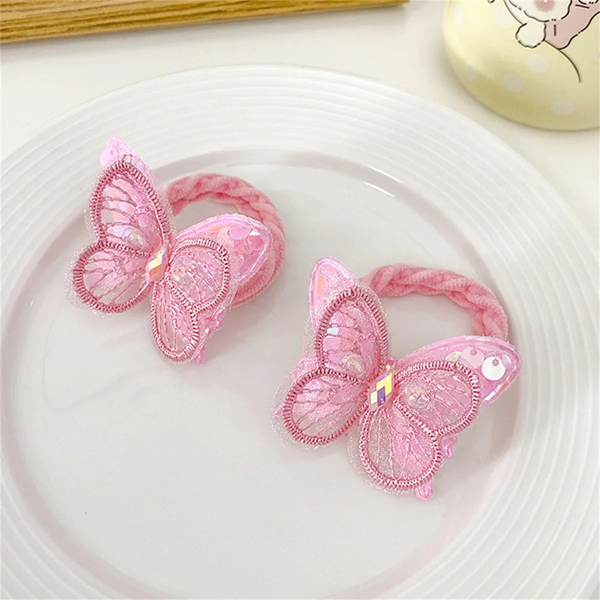 2PCS Sequin Butterfly Hair Ties for Girls – Elastic Ponytail Bands
