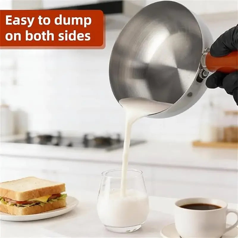 Stainless Steel Milk Pot Glass Lid & Wooden Handle – Induction
