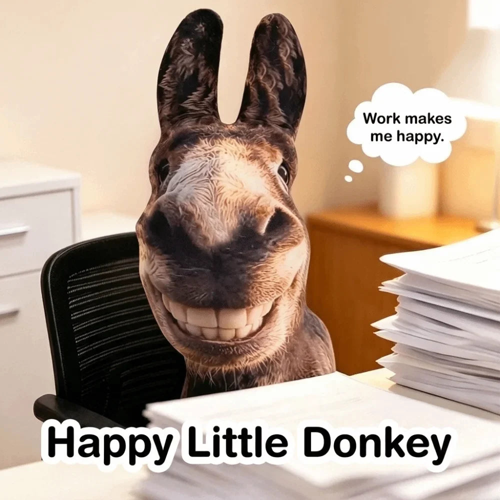 Smiling Donkey Plush Pillow – Ugly Cute Stuffed Animal Toy
