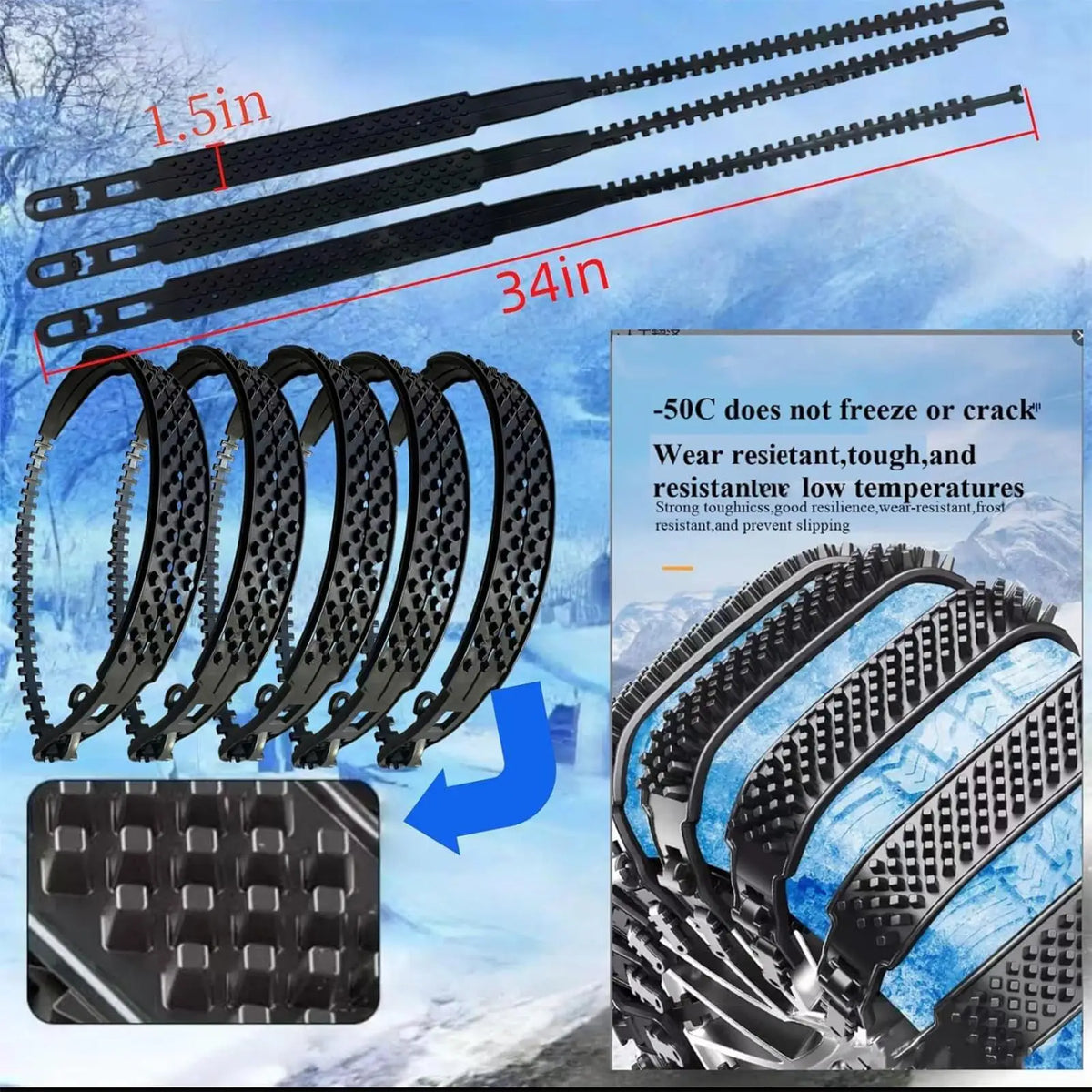 Snow Tire Straps 10-Pack | Anti-Skid Zip Tie Chains for All Vehicles