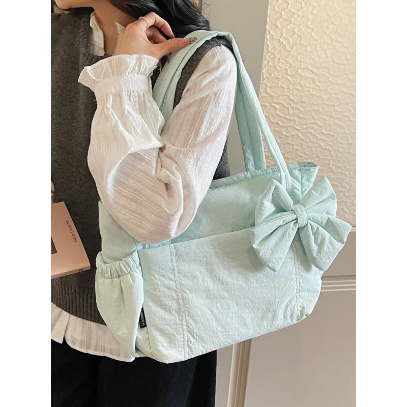 Nixie Quilted Bow Shoulder Bag – Women's Lightweight Tote