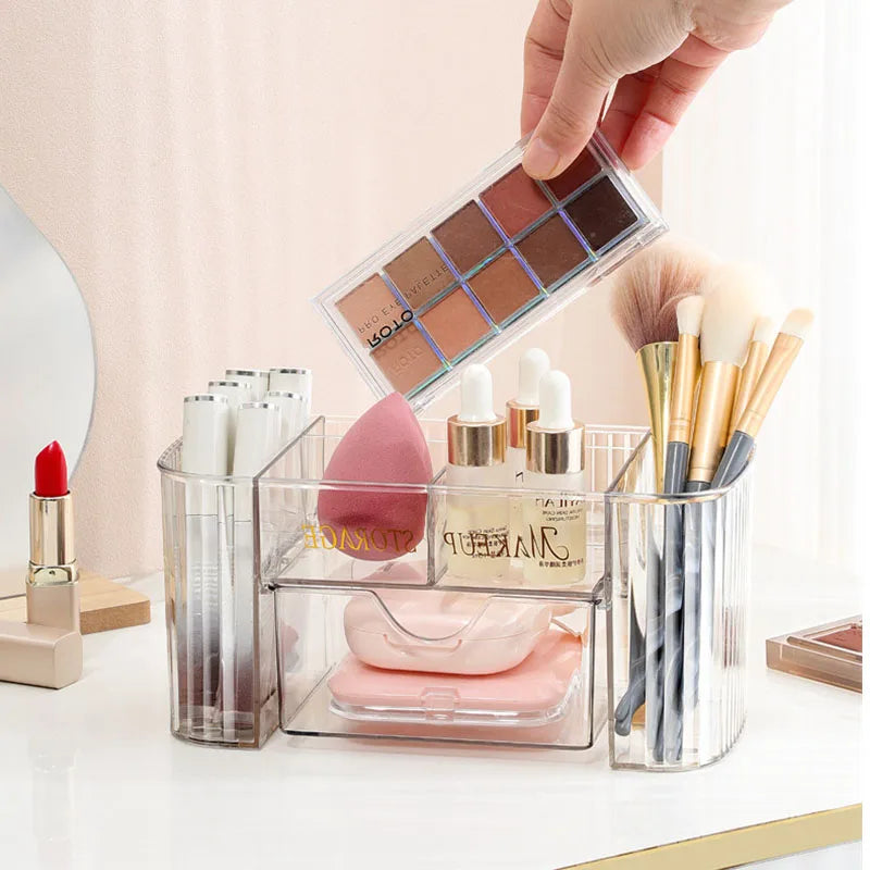 Multi-Tier Transparent Makeup Organizer with Drawers
