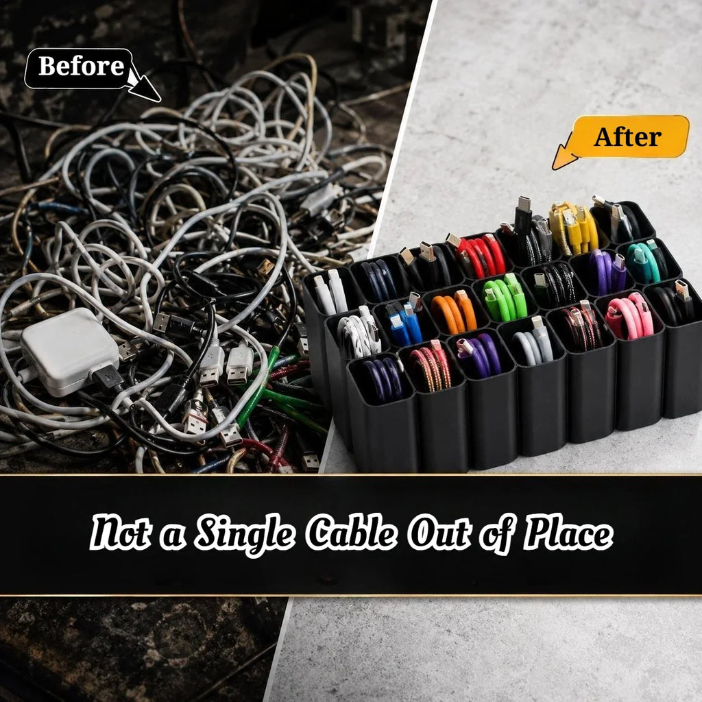 22-Grid USB Cable Storage Box – Desktop Cord Organizer
