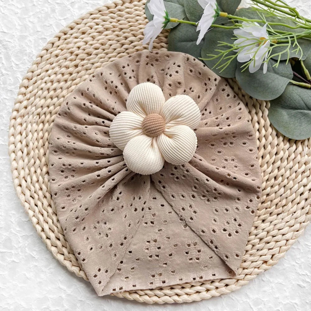 Soft Breathable Baby Girl Flower Knit Hat | Toddler Headwrap