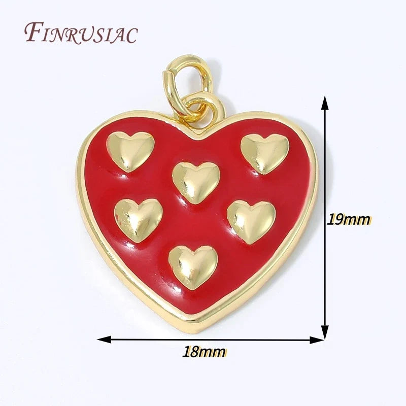 Red Enamel Heart Charms 18K Gold Plated DIY Pendant