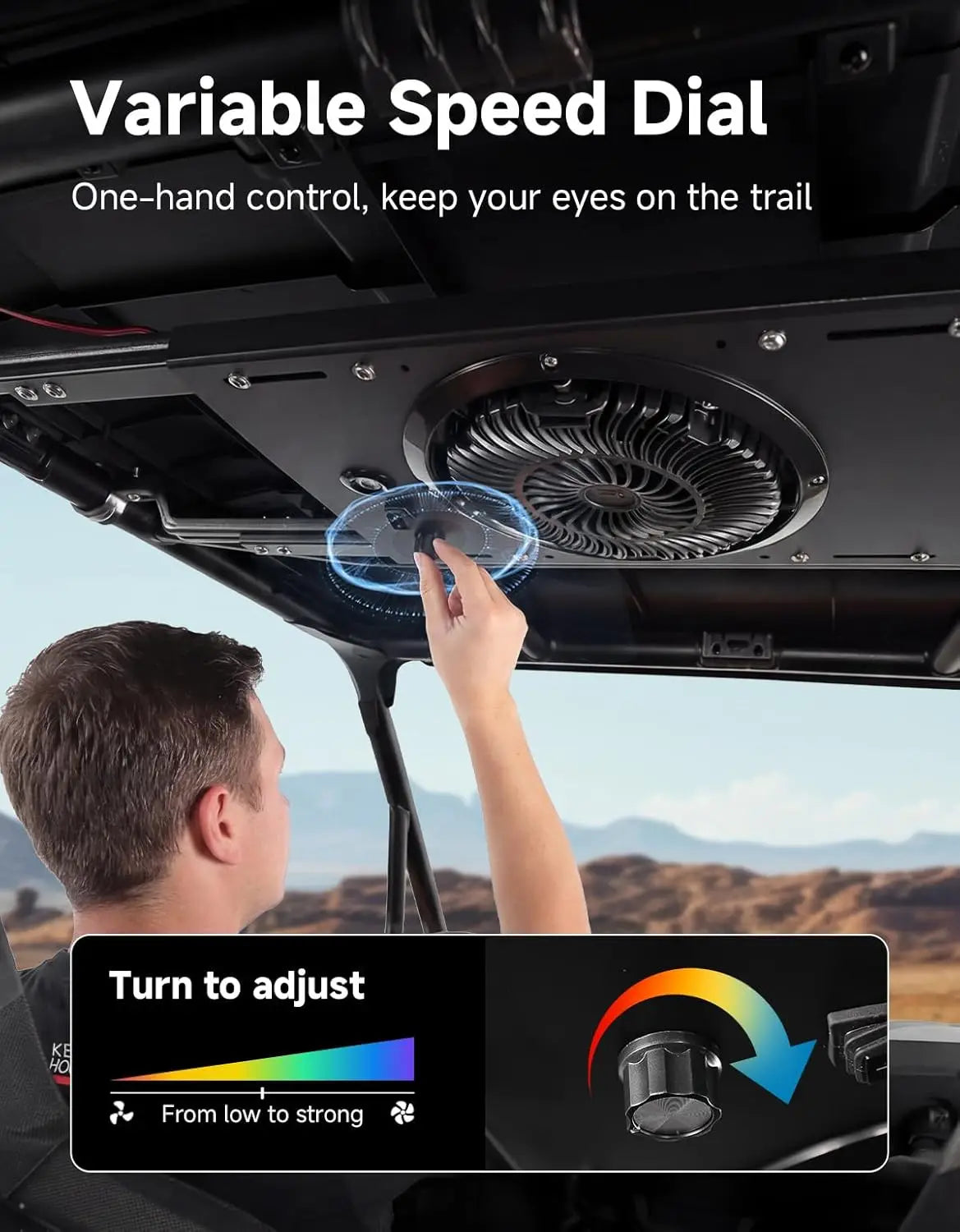 UTV Cab Cooling Fan with LED Dome Light | Clamp-On Aluminum Mount