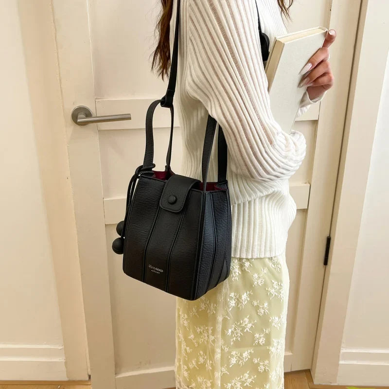Korean Minimalist Patchwork Bucket Bag | Retro Shoulder Bag