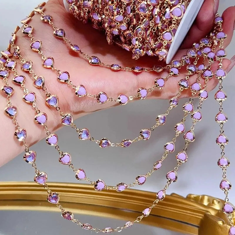 Purple Crystal Heart Bead Copper Chain 1M – DIY Jewelry Making