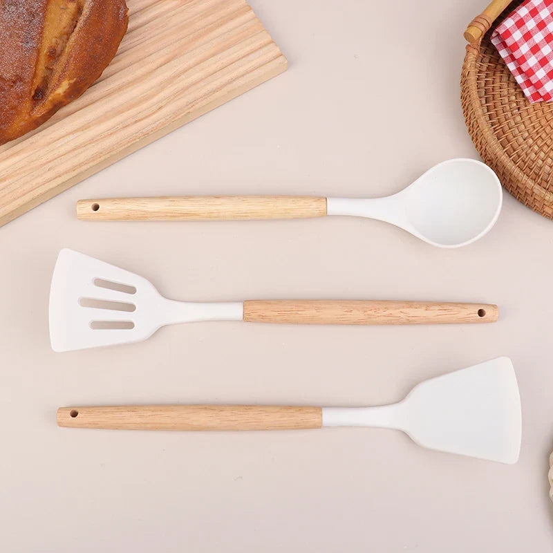 Wooden Handle Silicone Spatula Set – Frying Spatula & Ladle