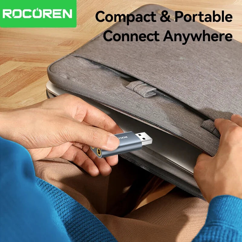 Rocoren USB to 3.5mm Sound Card Adapter – Headphone & Mic