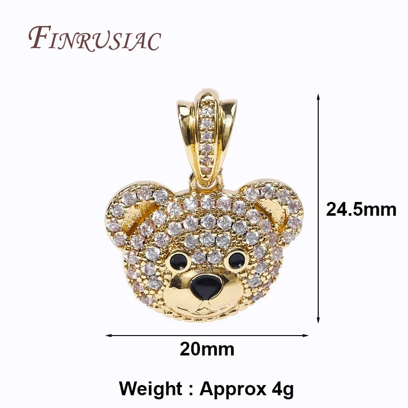 18K Gold Plated Pave Zircon Bear Charm | DIY Jewelry Pendant