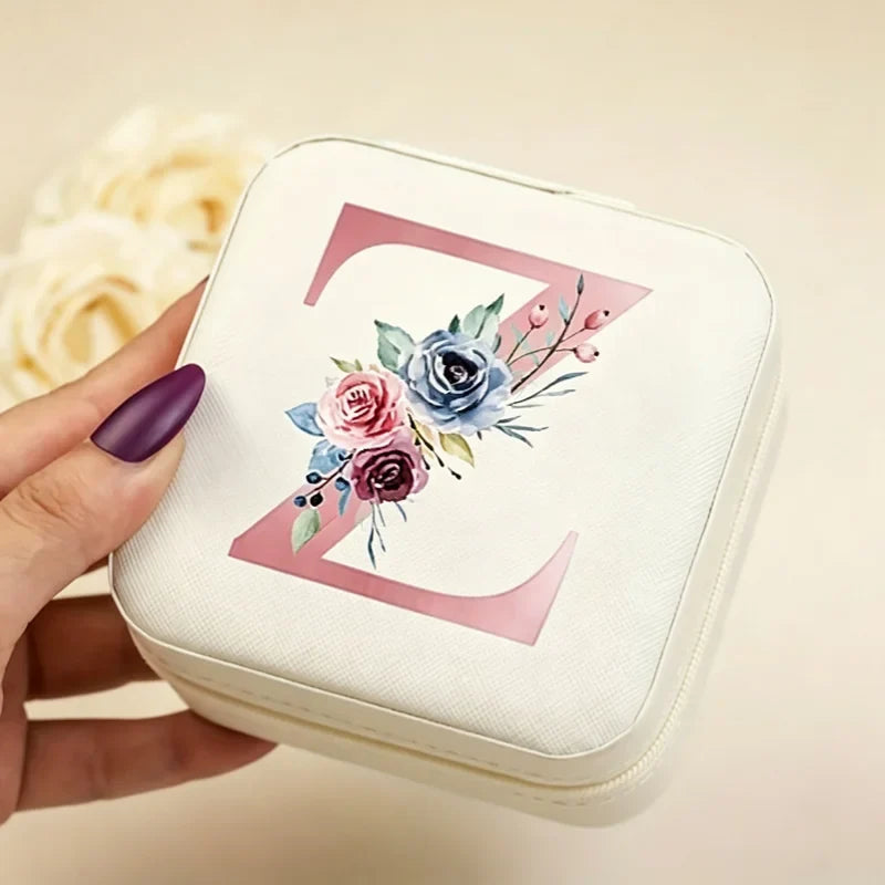 White Floral PU Leather Jewelry Box – A-Z Ring & Earring Organizer