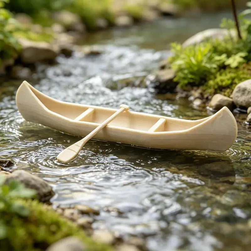Miniature Canoe Boat Model Figurine Desktop Dollhouse Ornament