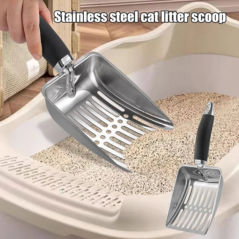 Stainless Steel Cat Litter Scoop – Long Handle Pet Cleaning Tool
