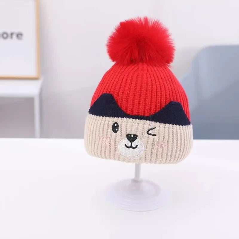 Soft Fluffy Baby Pompom Knit Hat – Cartoon Ear Protection Cap