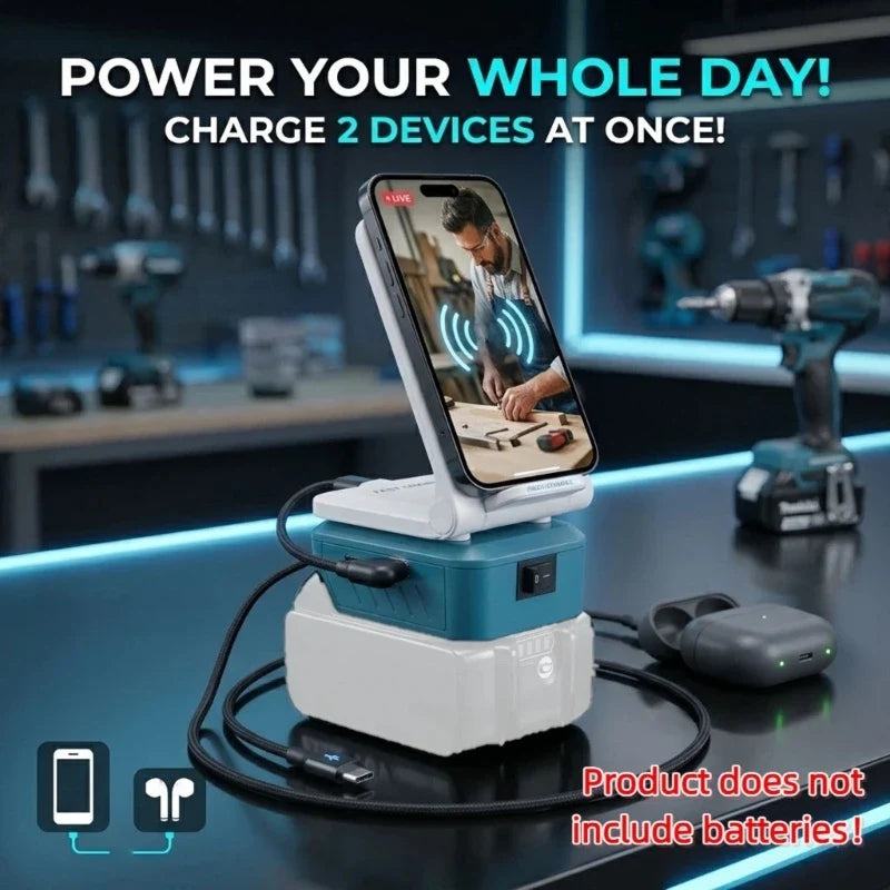 Wireless Charging Battery Adapter Stand – USB-A, USB-C, Foldable