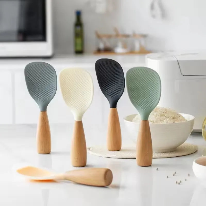 Wooden Handle Silicone Rice Spoon – Non-Stick & Heat Resistant