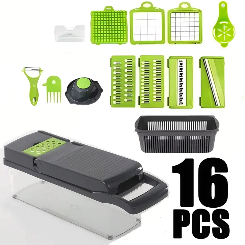 16-Piece Vegetable Chopper Slicer Dicer & Grater Kitchen Set