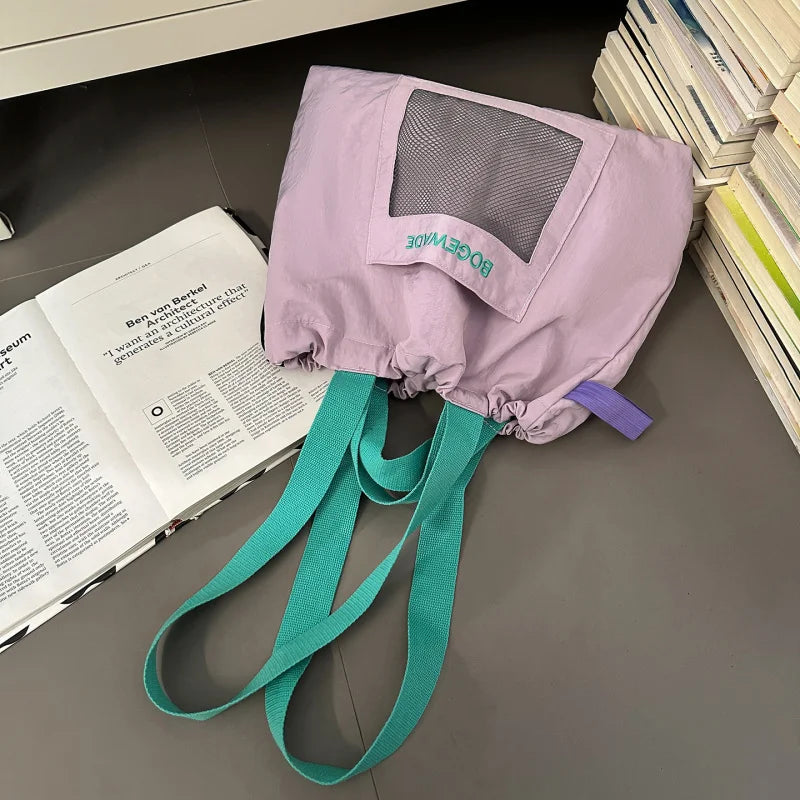 Foldable Drawstring Shoulder Bag – Lightweight Nylon Tote