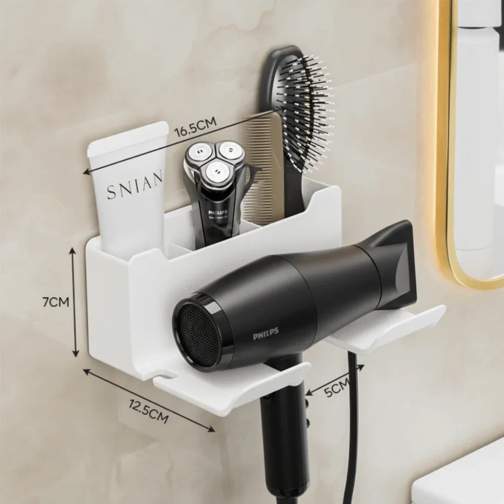 Wall Mounted Hair Dryer Holder with Organizer Compartments