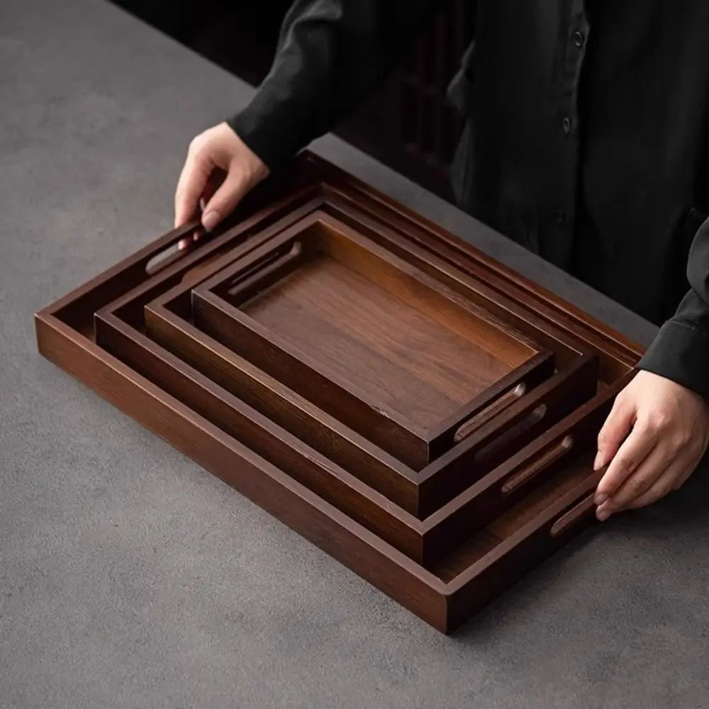 Rectangular Bamboo Serving Tray with Handles – Walnut Color